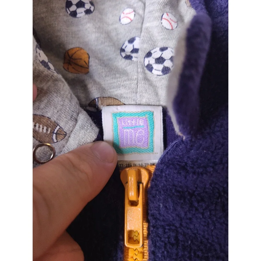 VTG Y2K 90s Little Me Fleece Pram Suit Baby 9M Football First String Hood Footed